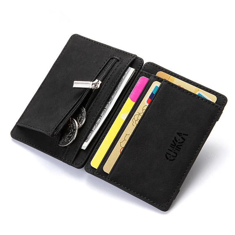 Schlanke Mini Brieftasche Herren Kartenhalter mit Reißverschluss Münzfach