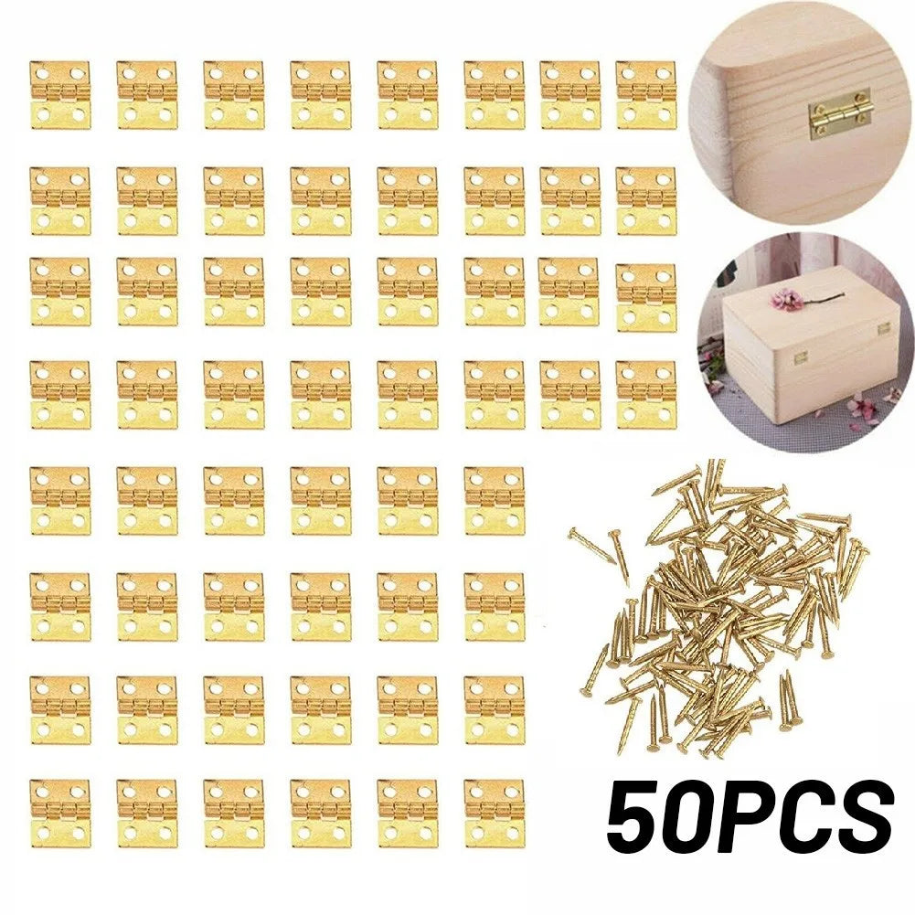 50 Mini Messing Scharniere 8x10mm für Schmuck- und Bastelboxen
