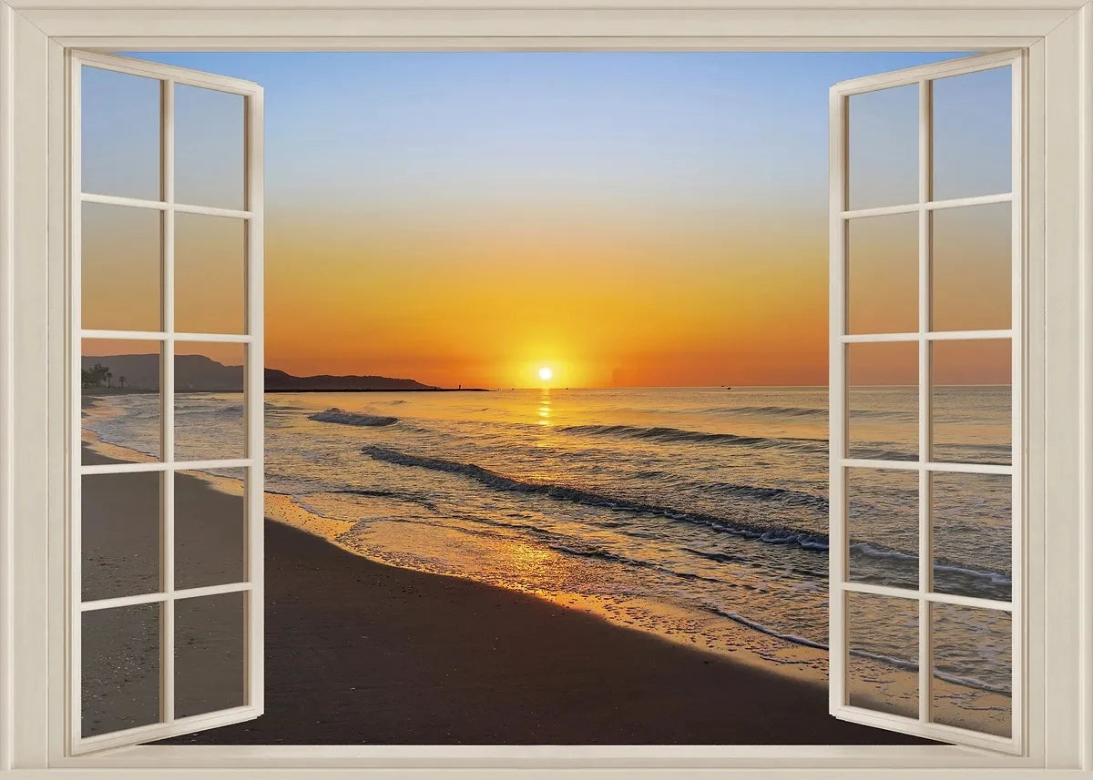 3D Leinwandbild Fluss Wald Strand Sonnenuntergang Landschaft Wandkunst