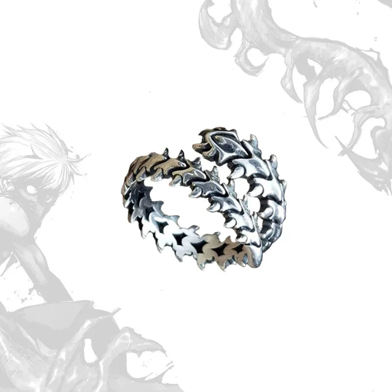 Antik Silber Gothic Wirbelsäule Ring – Offener Y2K Hip Hop Unisex Schmuck