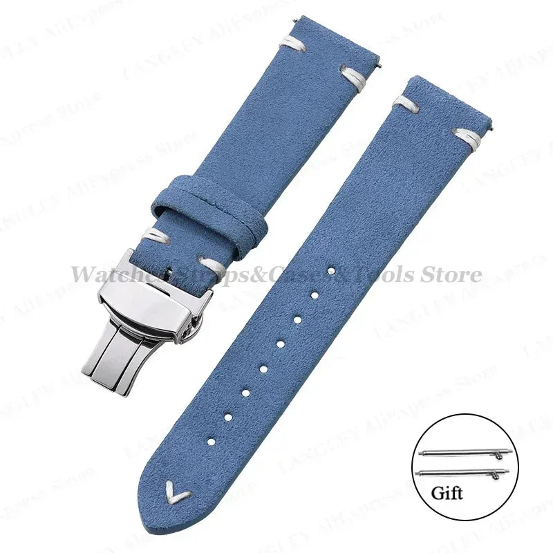 Wildleder Leder Uhrenarmband 18-22mm Schmetterlingsschnalle Unisex Universal