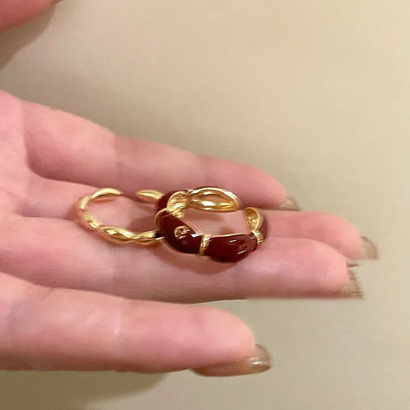 Vintage Roter Ring im Bambus Knoten Design Offener Fingerring