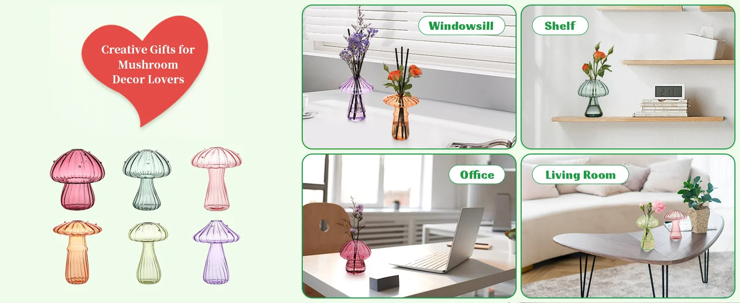 Dekorative Pilzglasvasen für Pflanzen und Blumen, Büro und Heim