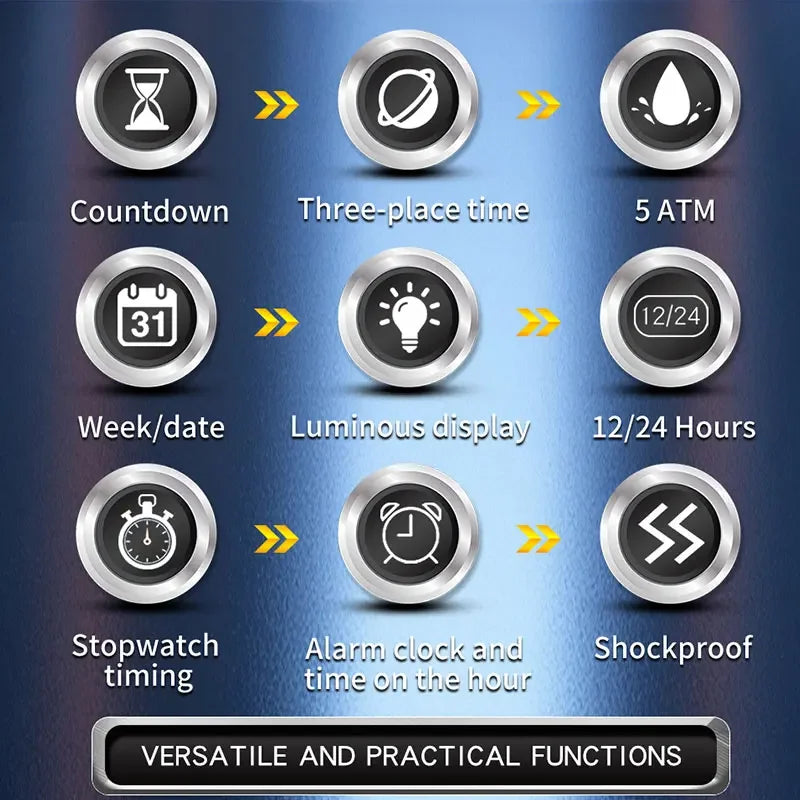 Herren Sportuhr Multifunktional Digital Analog Wasserdicht LED