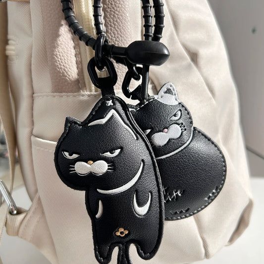 Edgy Katzen-Schlüsselanhänger aus Leder mit Metallring für Paare Geschenke