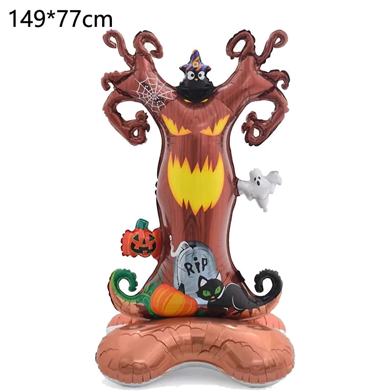 Großer Halloween-Stehballon mit Kürbis, Skeletten und Hexen für Partys