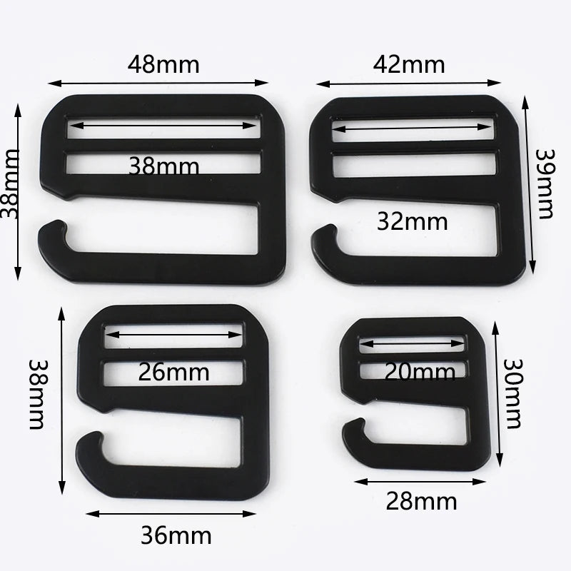 5 oder 10 schwarze Metall G-Hakenschnallen Tri-Glide Riemenversteller