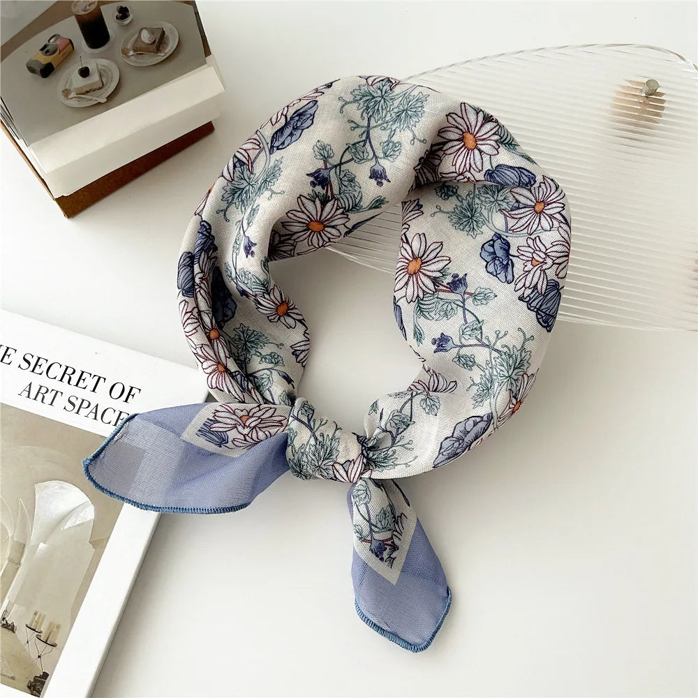 Baumwolle Leinen Quadrat Schal 55 cm Blumenmuster für Damen Frühling Sommer