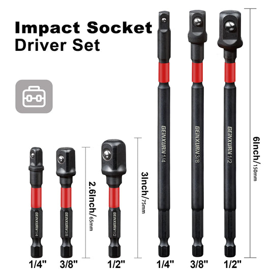 Flexibles Schlagschrauber-Adapter-Set 1/4-3/8-1/2 Zoll aus robustem Stahl