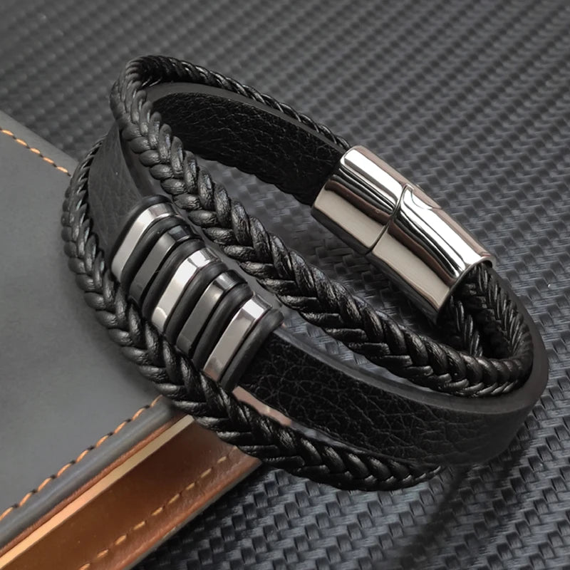 Herren Leder Armband mit Edelstahl Magnetverschluss 3 Größen 3 Farben