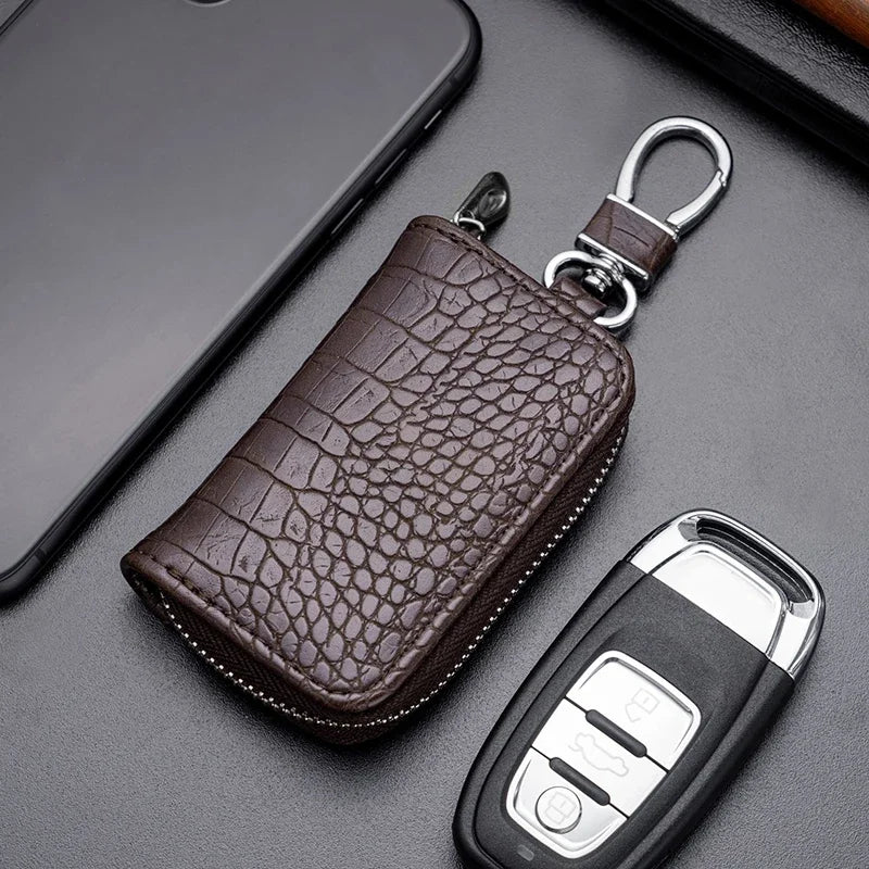 Leder Auto Schlüssel Tasche Universal mit Reißverschluss Schutz