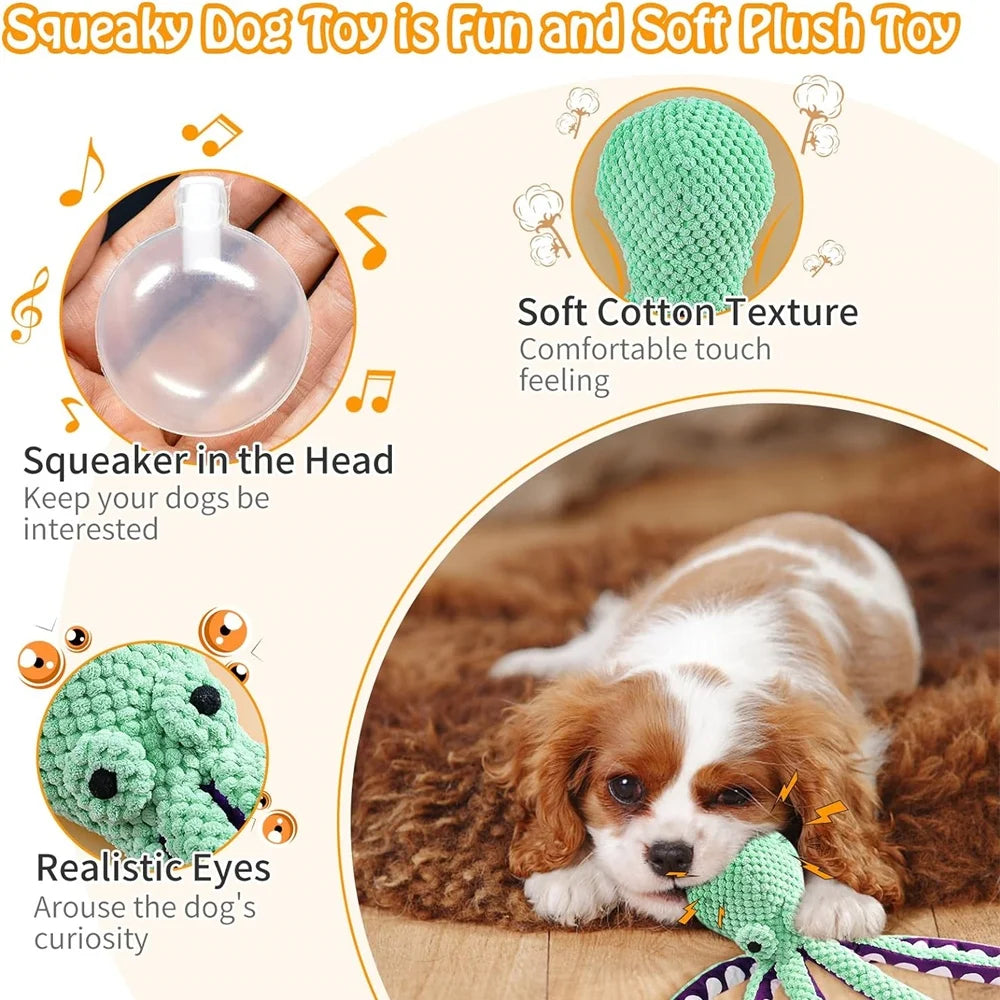 Interaktives Oktopus Hundespielzeug | Quietschender Plüsch | Zahnpflege | Bissfest