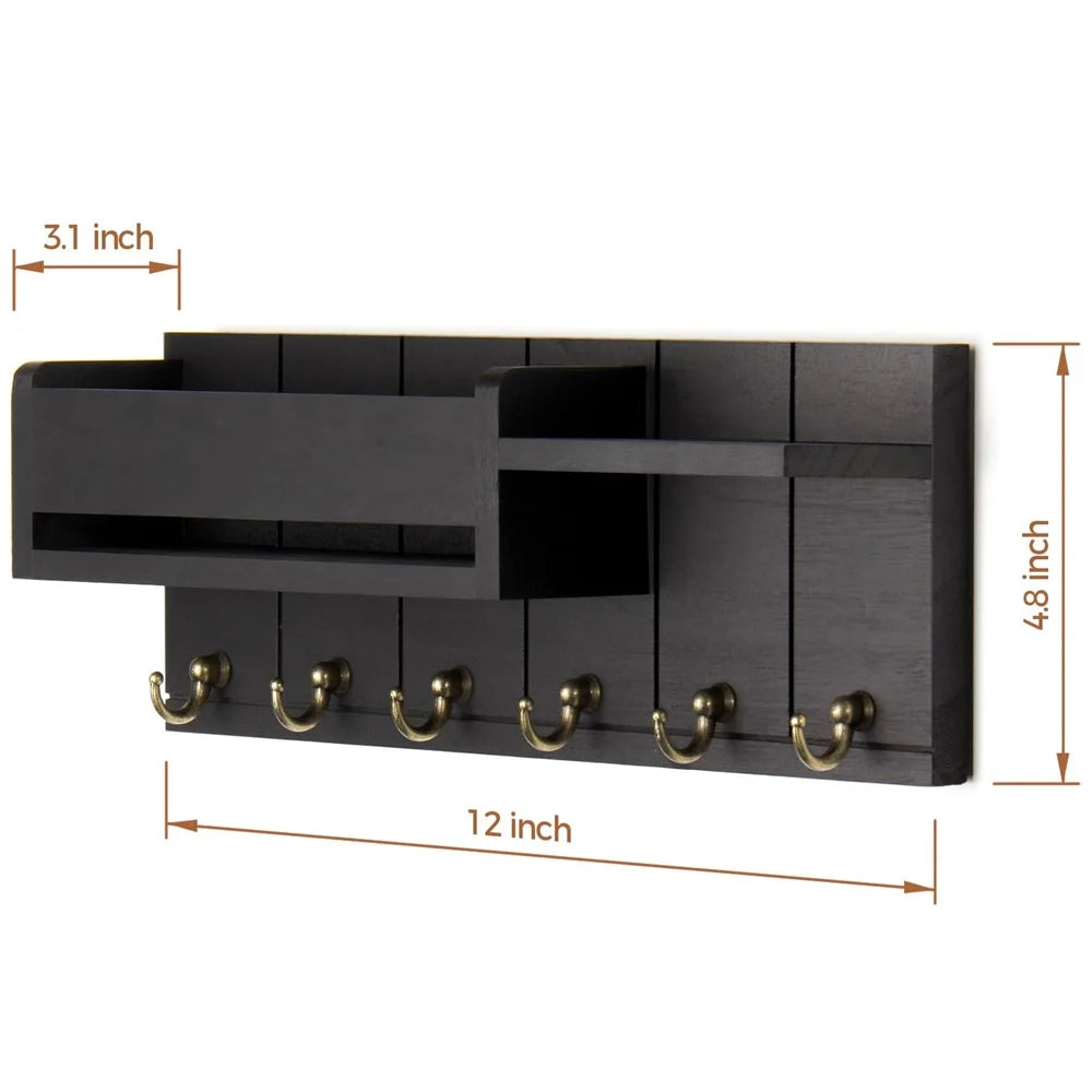 Schlüsselorganizer Holz Wandmontage mit 6 Haken und Regal Eingangsbereich