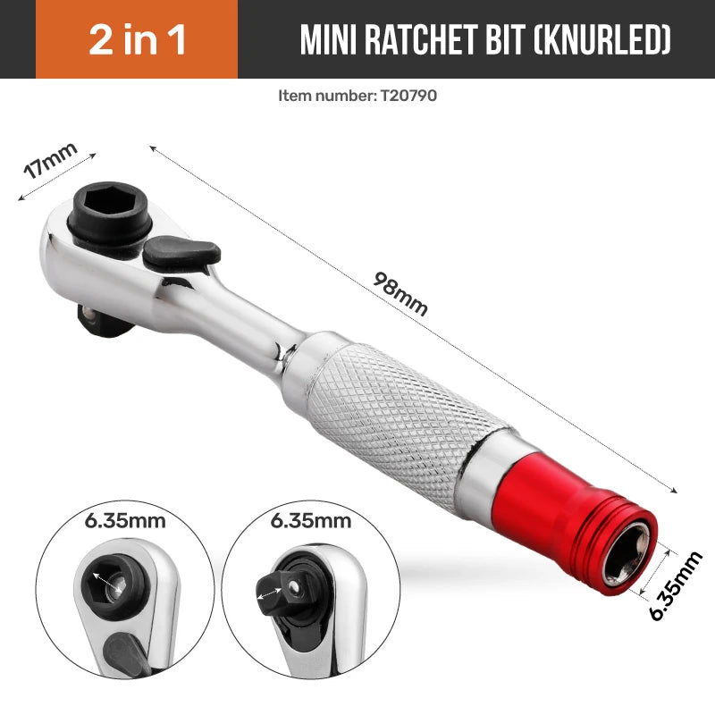 Hi-Spec 1/4 Zoll Doppelkopf-Schnellratschenschlüssel - Mini-Steckschlüsselsatz-Yabubest - Home & More