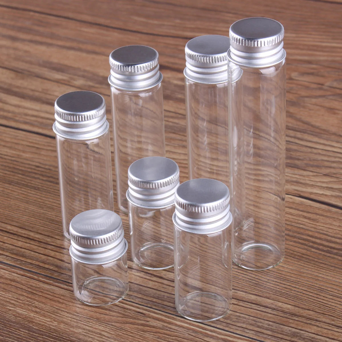 10 Stück Mini Glasflaschen mit Aluminiumdeckel 5 bis 30 ml in 9 Größen