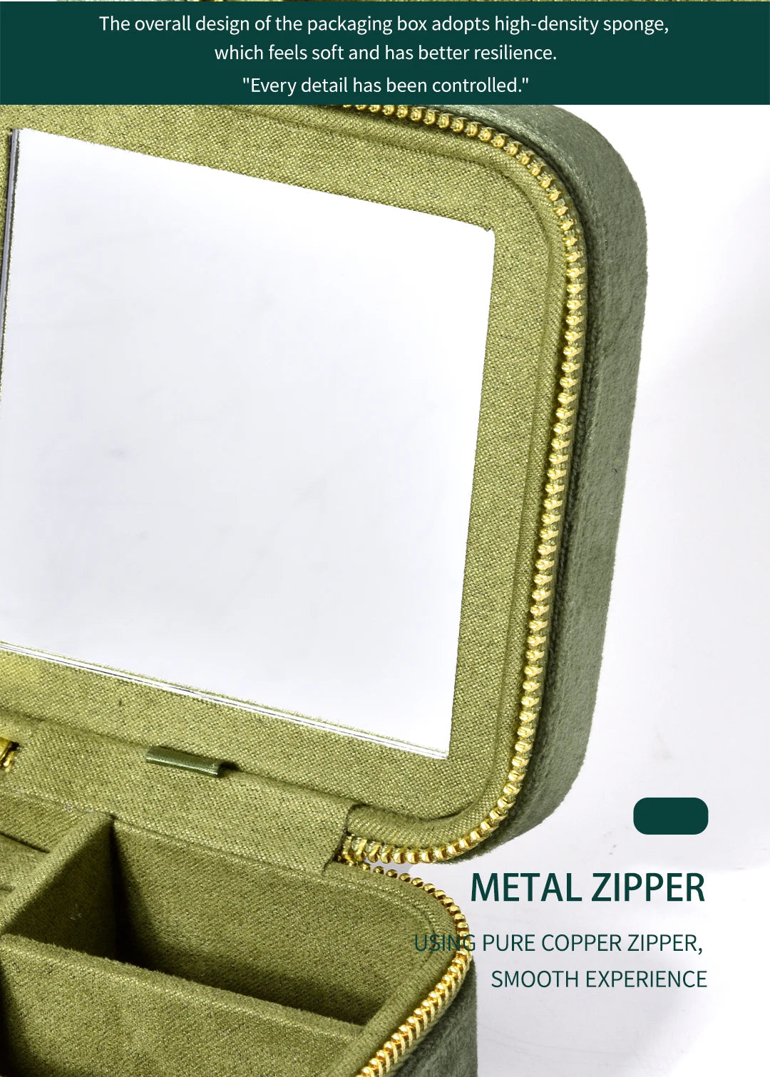 TAIMY Vintage Samt Reise-Schmuckbox Grün mit Spiegel Organizer