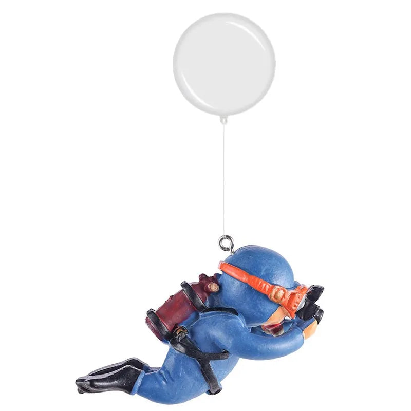 Aquarium Harz Deko Set: Mini Taucher mit Schwimmkugel & Leucht-Effekt