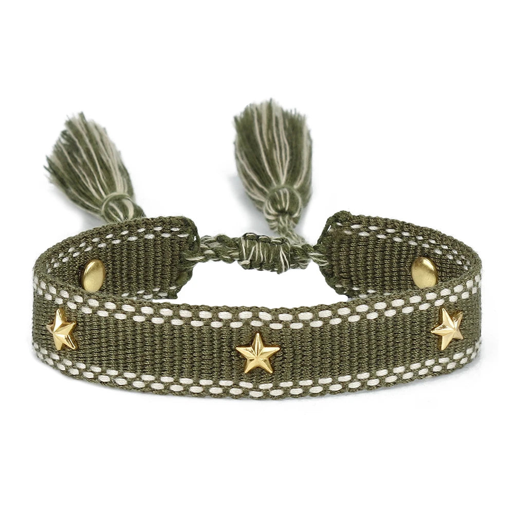 Freundschaftsarmbänder mit Schriftzug und Bling Steinen aus Baumwolle