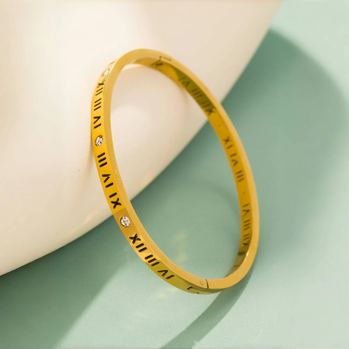 Hypoallergenes Damen Armband Edelstahl mit Zirkon Römische Ziffern