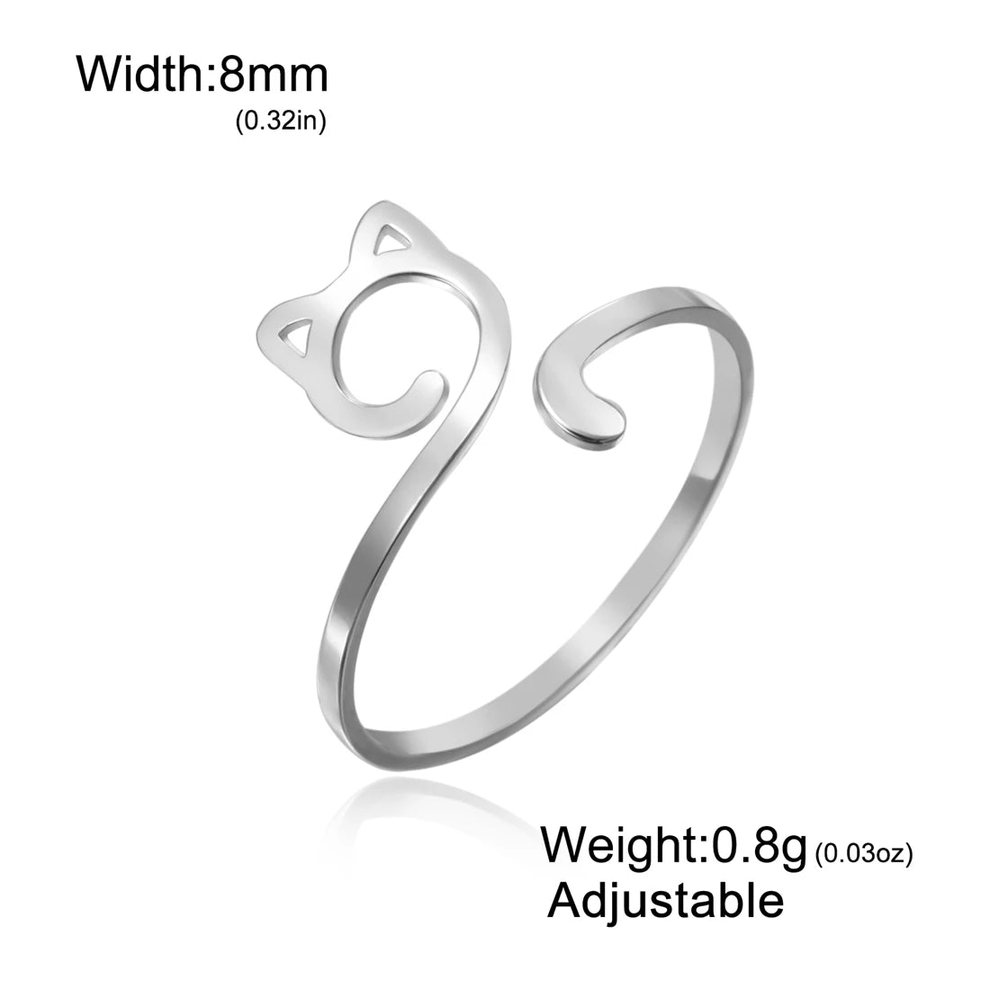 Minimalistischer Edelstahl Katzenring Damen und Mädchen verstellbar