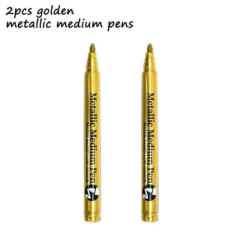 2er-Set Metall-Marker in Gold - Silber mit Spitze und Bürste, schnell trocknend