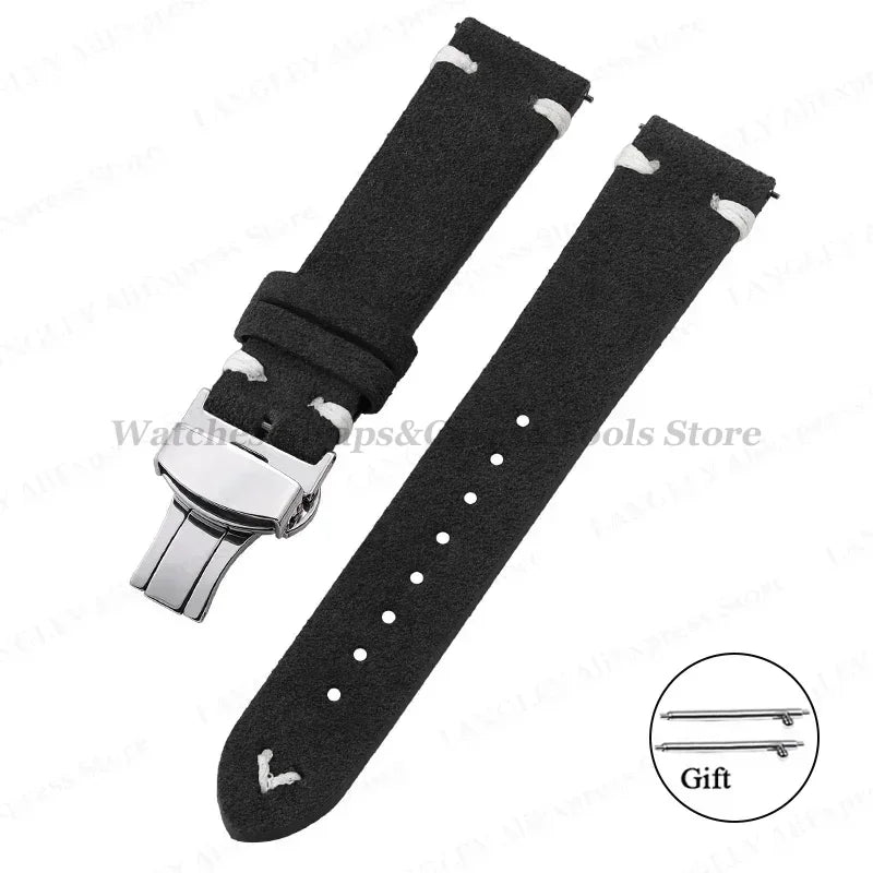 Wildleder Leder Uhrenarmband 18-22mm Schmetterlingsschnalle Unisex Universal