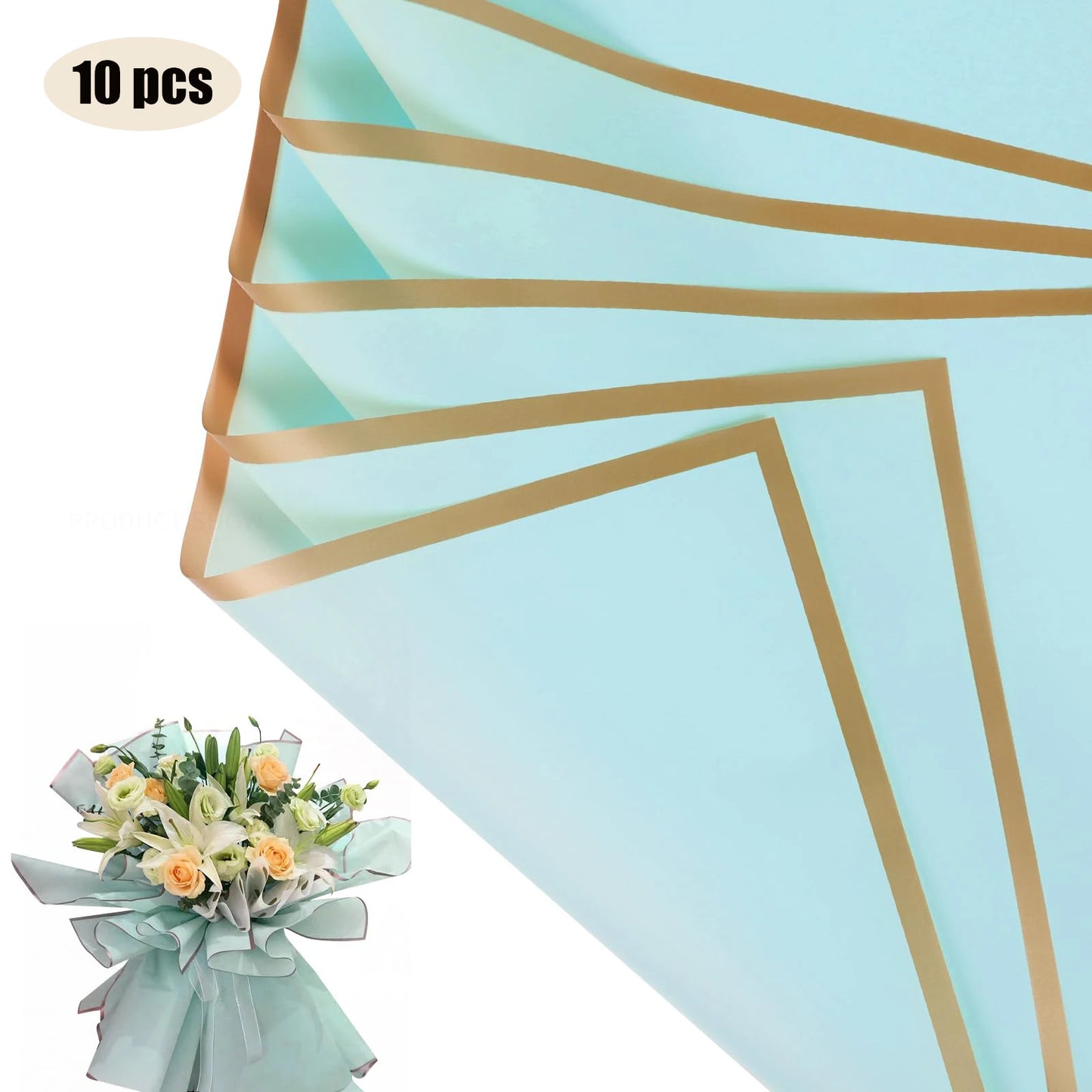 10 Blatt wasserfestes Blumen-Geschenkpapier mit goldenen Kanten für DIY-Feiern