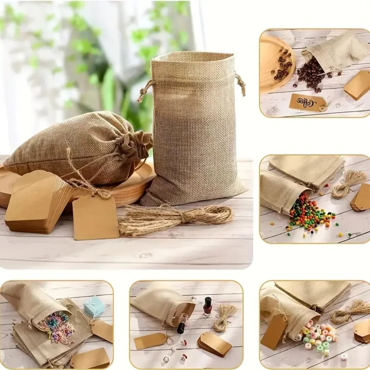 Natürliche Sackleinenbeutel mit Kordelzug für vielseitige Nutzung