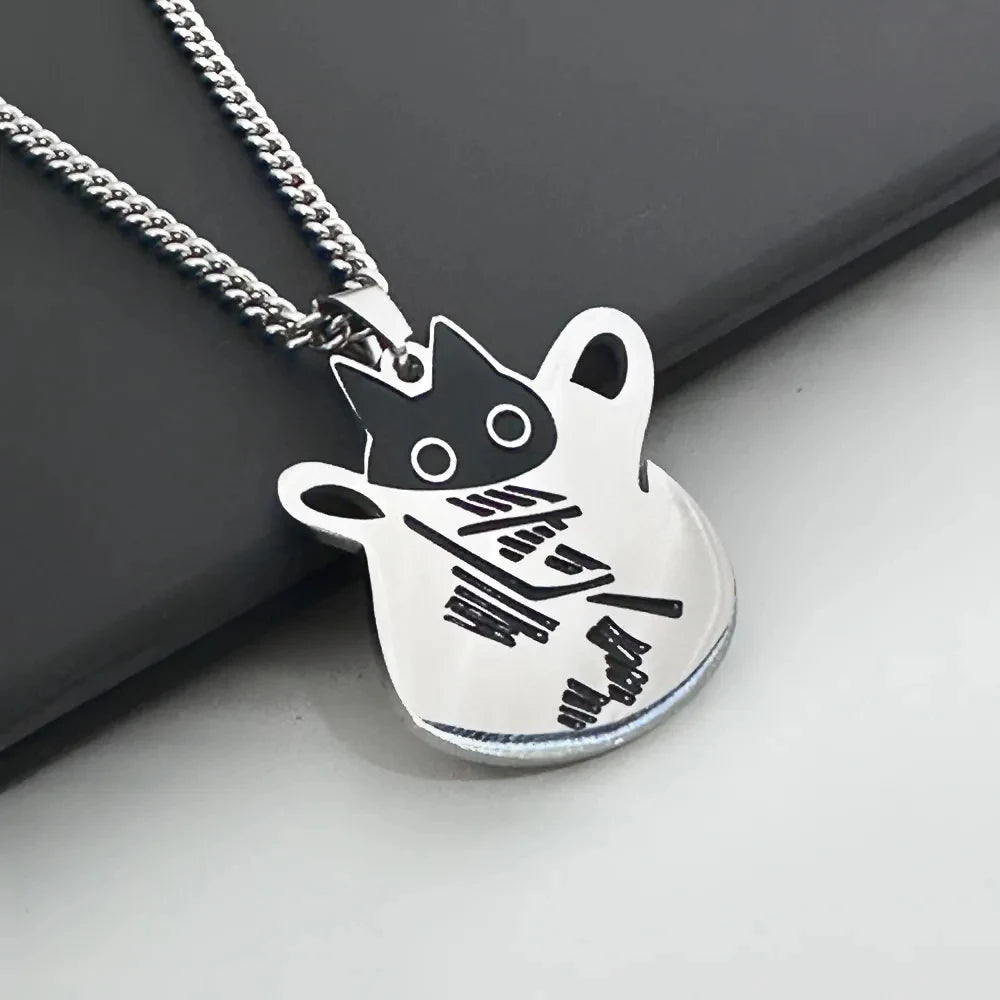 Unisex Edelstahl Halskette mit 3D schwarzer Katzen Anhänger modisch