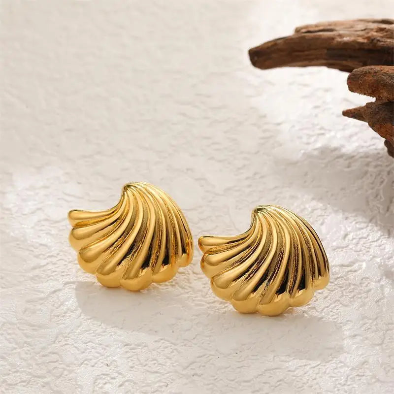 Dicke Edelstahl Muschel Ohrstecker Bolzen mit 18K Vergoldung