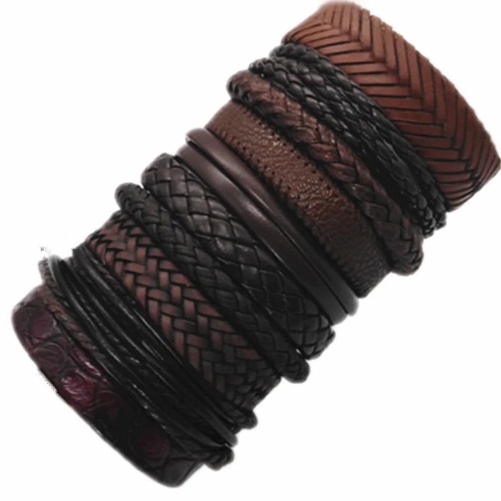 10 Stück Schwarze Lederarmbänder Handgewebt Verstellbar Unisex Schmuck