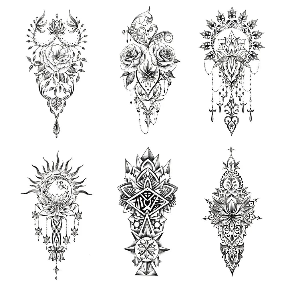 6 Wasserdichte Temporäre Tattoo Aufkleber Henna Mandala Blumen Arm