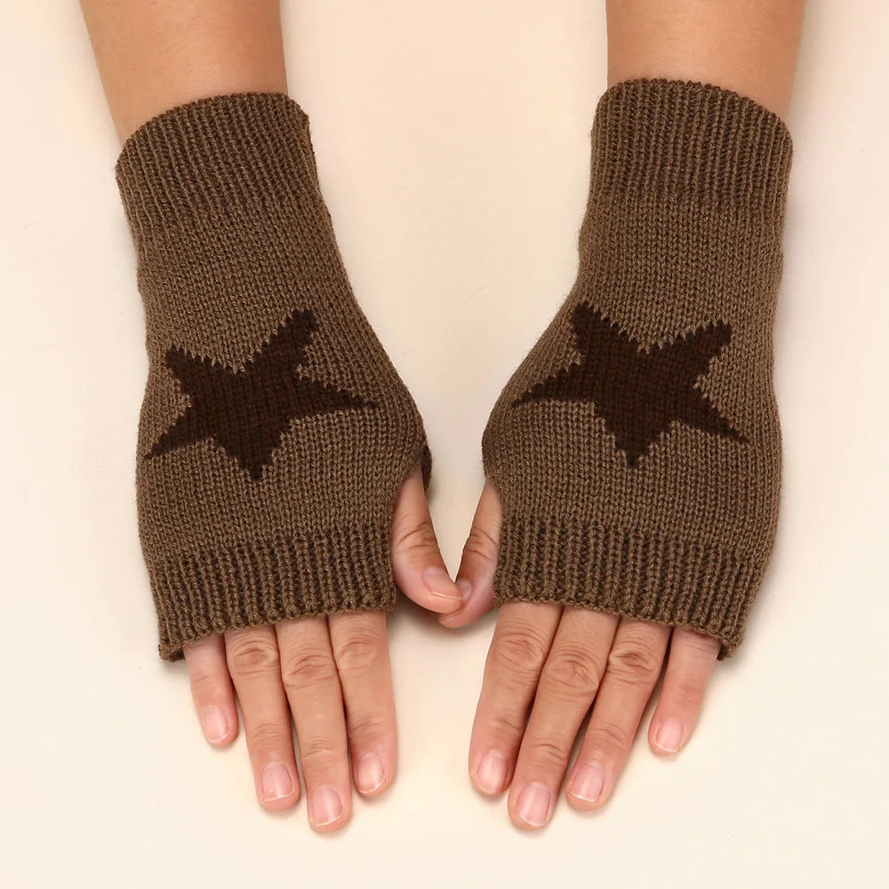 Warme gestrickte Halbfingerhandschuhe mit Sternmotiv