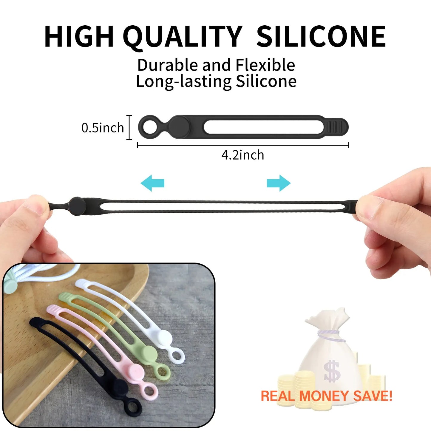 Flexible Silikon Kabelbinder für Ordnung Zuhause, Büro - Reisen