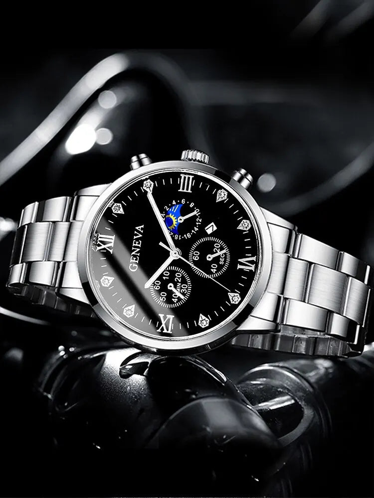 Herren Business Uhr Set: Quarzuhr mit Kalender und Armband