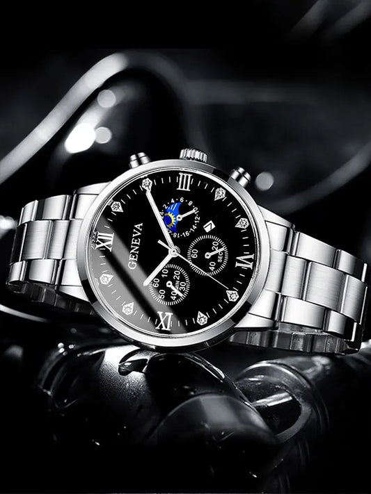 Herren Business Uhr Set: Quarzuhr mit Kalender und Armband