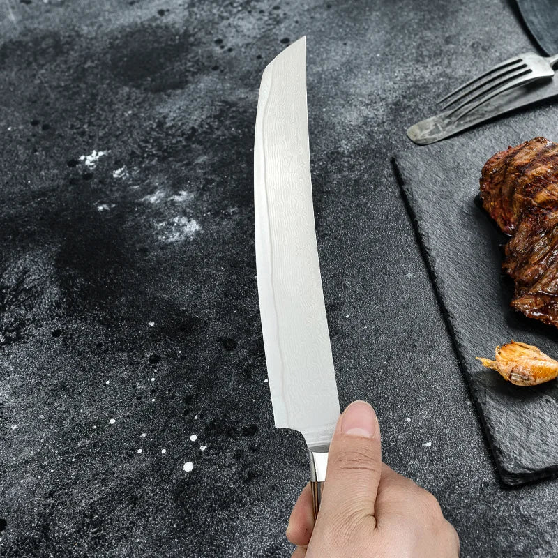 Damaststahl Kochmesser mit scharfer Klinge und ergonomischem Holzgriff
