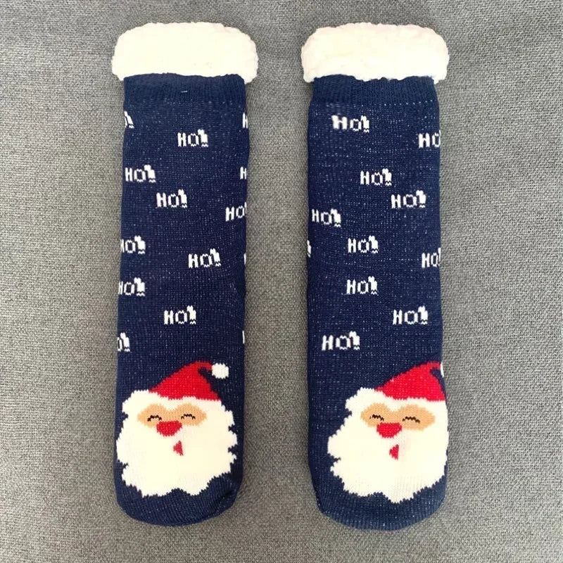 2er Set flauschige Damen Thermo-Socken rutschfest warm Plüsch Weihnachten