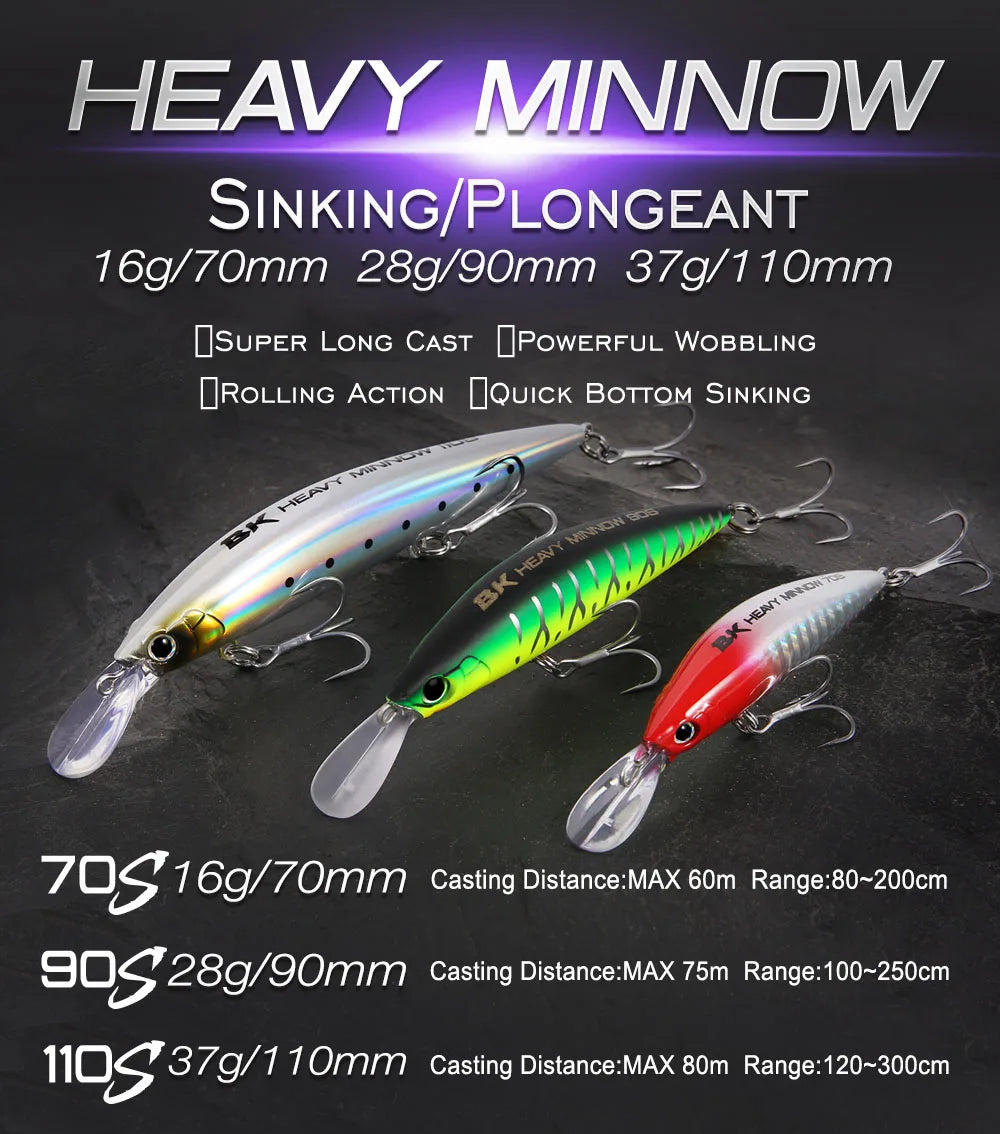 Schwerer sinkender Minnow Angelköder 110S 37g 90S 28g 70S 16g Salzwasser
