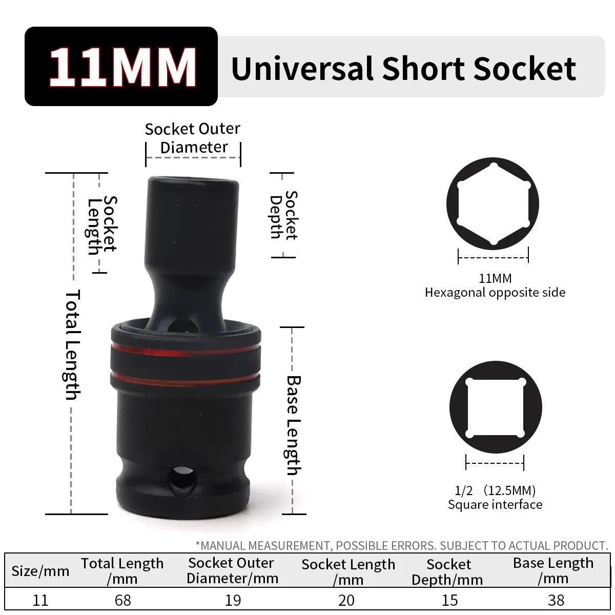 Universal Gelenk Adapter 1/2 Zoll Antrieb 10-24 mm Drehbarer Kurzsteckschlüssel