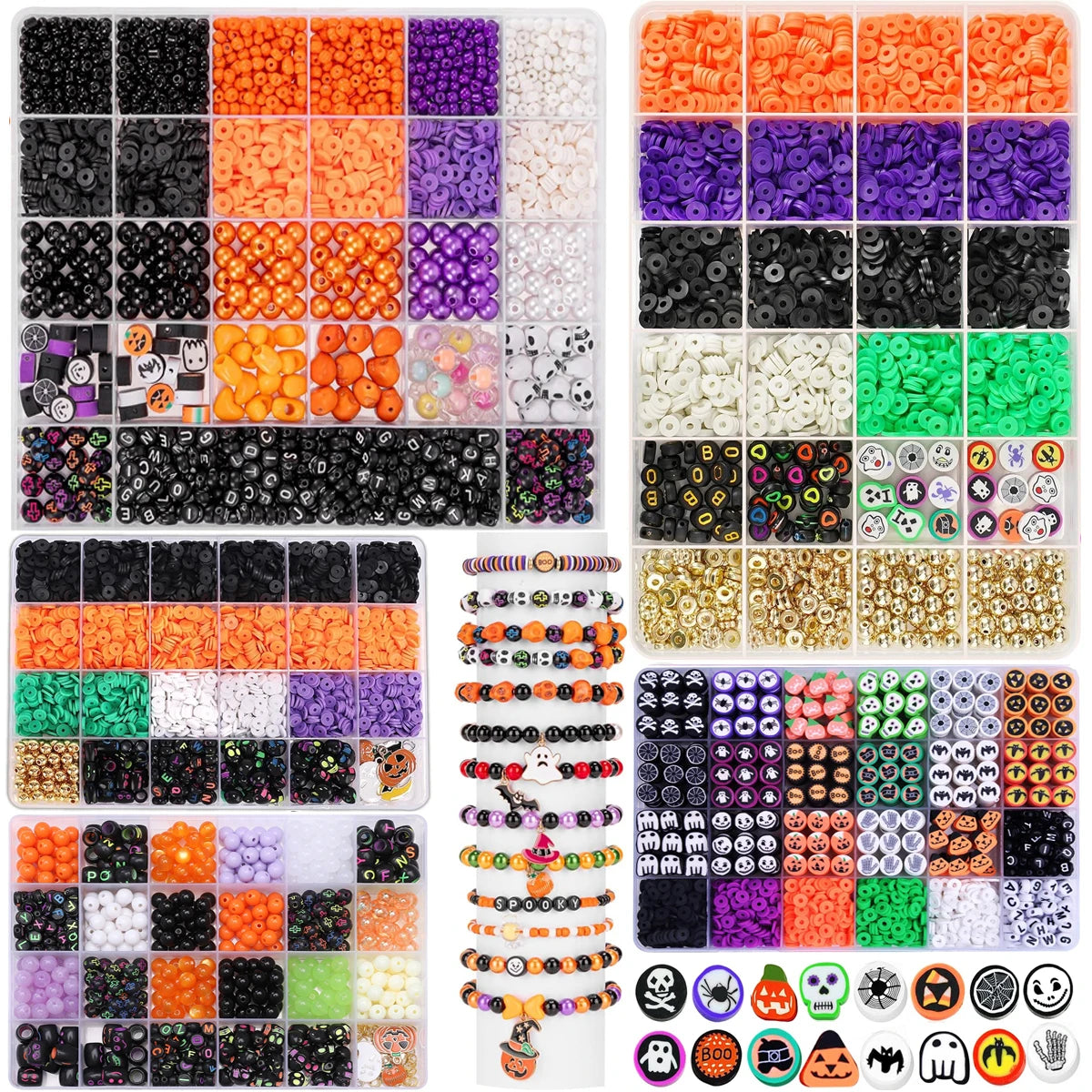 Tonperlen Halloween Stil und Buchstabenperlen Set für Freundschaftsarmbänder