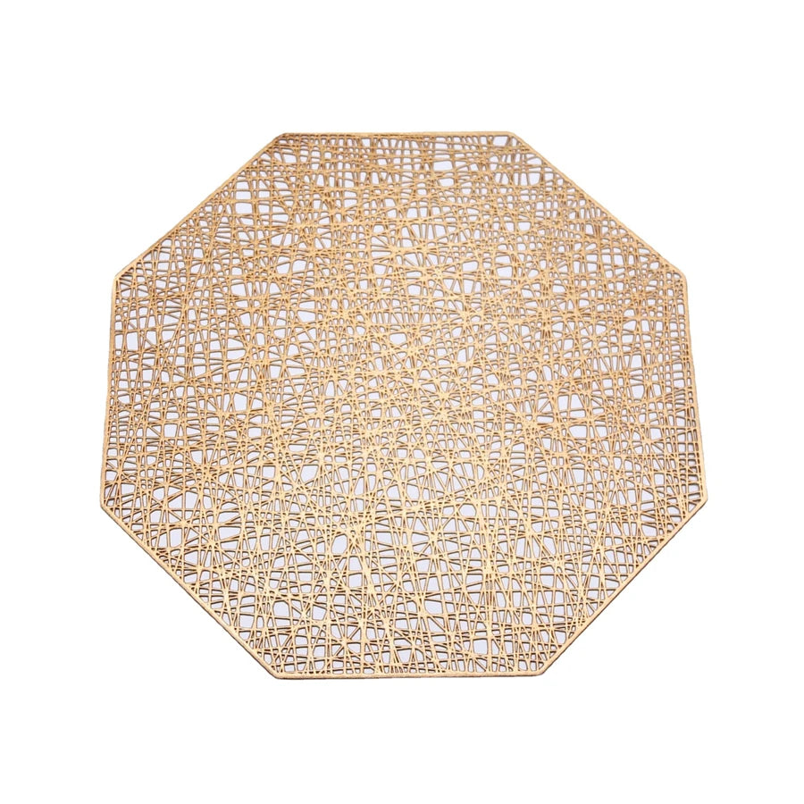 Goldene sechseckige PVC Tischsets hitzebeständig modernes Dekor