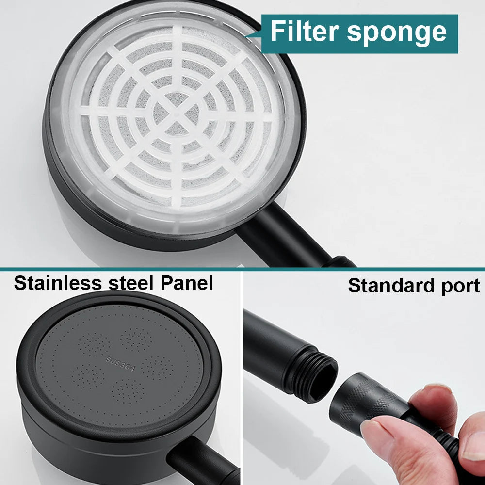 Edelstahl Duschkopf Hochdruck Set Handbrause Silber Schwarz Varianten