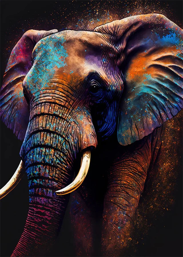 Buntes abstraktes Elefanten Leinwandbild für stilvolle Wanddekoration