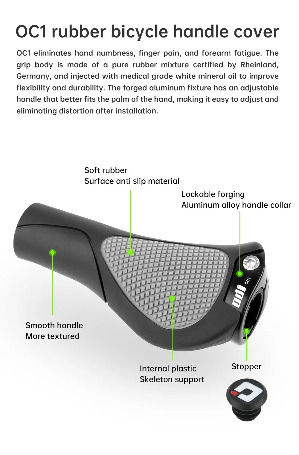 Ergonomische Fahrradgriffe mit rutschfestem Gummi und großem Pad