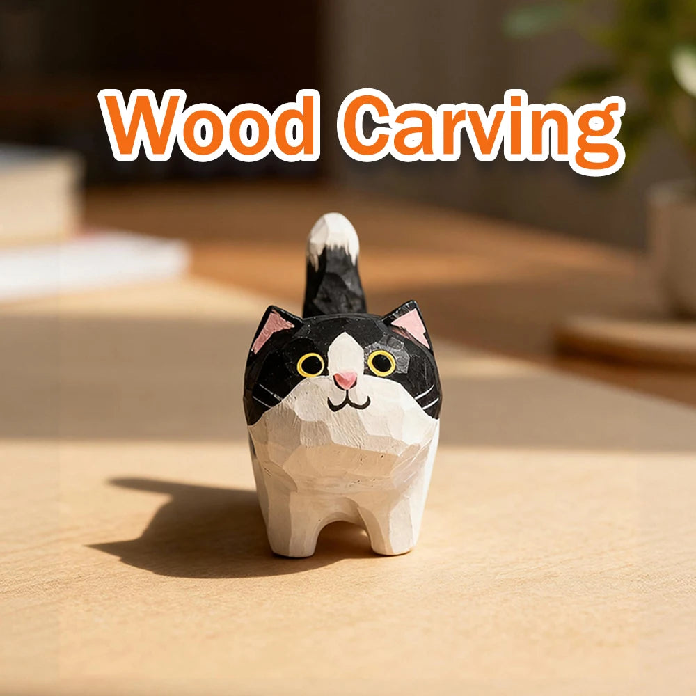Handgeschnitzte Katzenfigur Holz Deko Regal Schreibtisch Geschenk