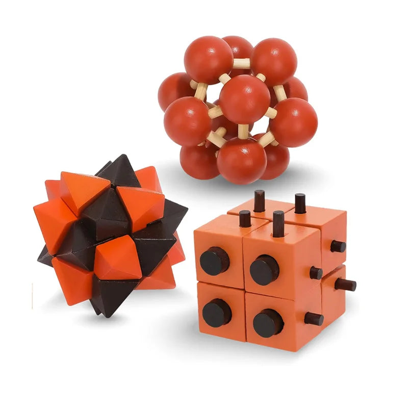 Klassisches 3-teiliges Holzpuzzle für Gehirnjogging