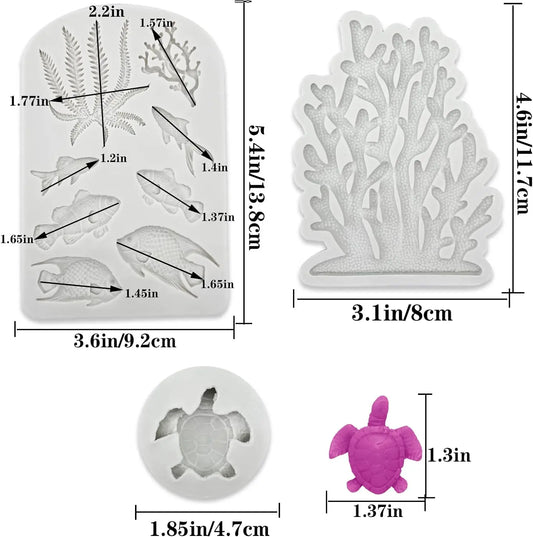 5-teiliges Fondant Silikonform Set mit Meeresmotiv für kreative Backkunst