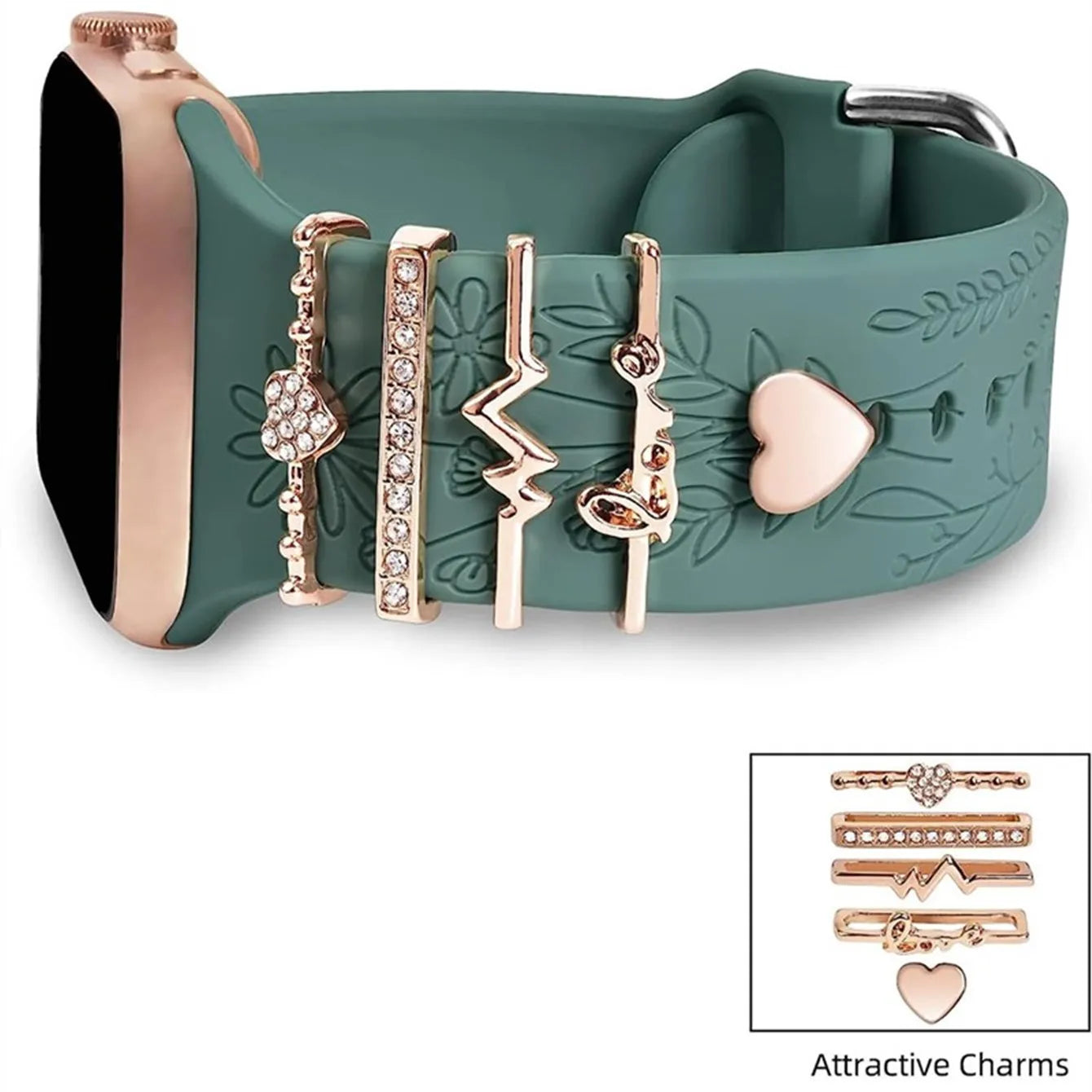 5 Stück Strass-Armband-Ringschlaufen, Nägel, Nieten, niedliche Metall-Uhrenarmband-Charms, Dekorationen, kompatibel mit Uhren der IWatch-Serie-Yabubest - Home & More