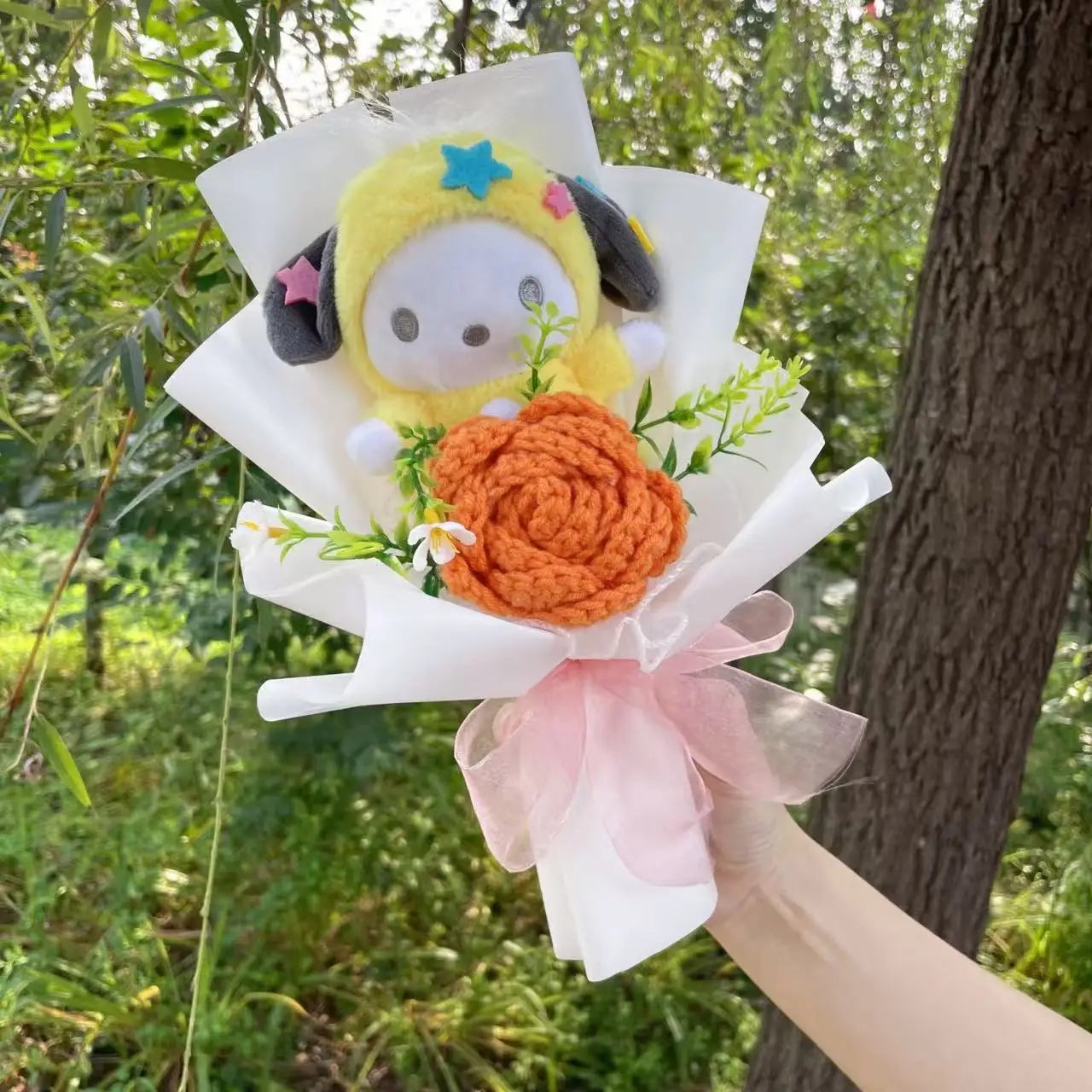 Kawaii Katzenpuppen mit künstlichen Blumen, kreativer Blumenstrauß 30-35cm-Yabubest - Home & More